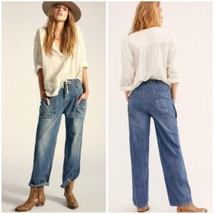 We The Free Rockwell Slouchy Wide Leg High Rise Drawstring Jeans Size Small